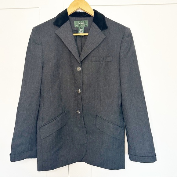 Lauren Ralph Lauren Equestrian Herringbone Wool blazer 10 gray preppy old money - Picture 3 of 13